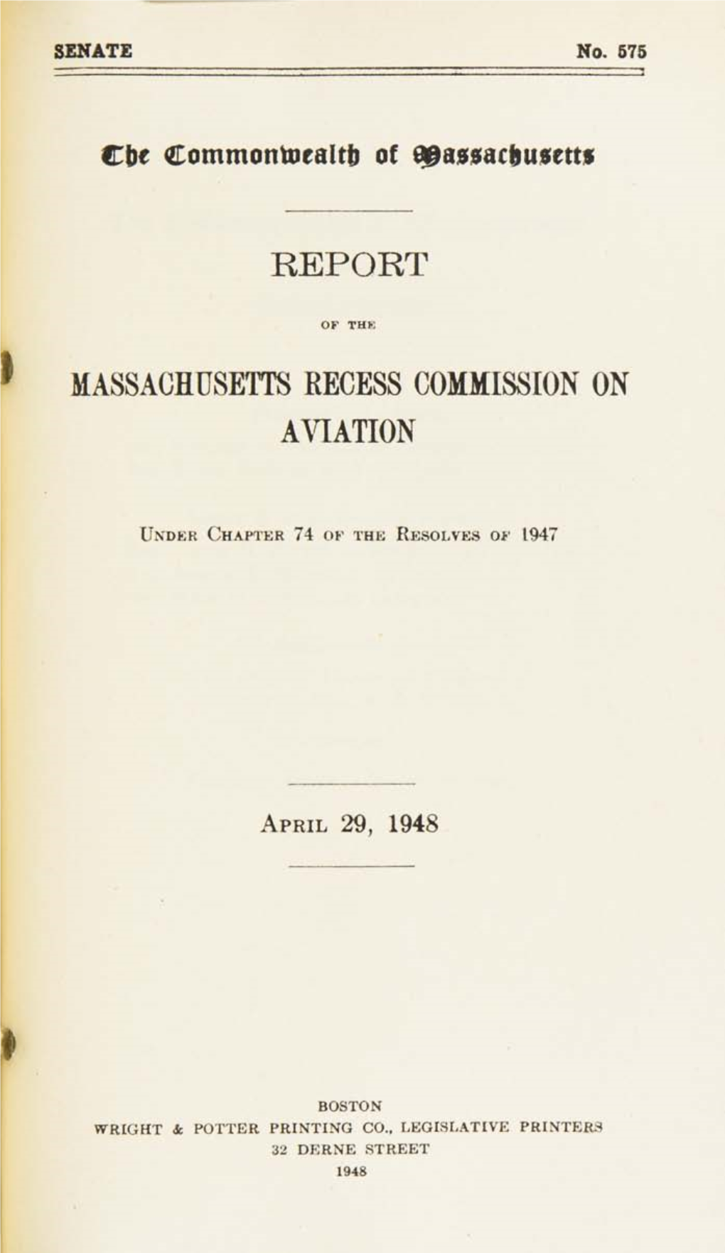 Report Massachusetts Recess Commission on Aviation