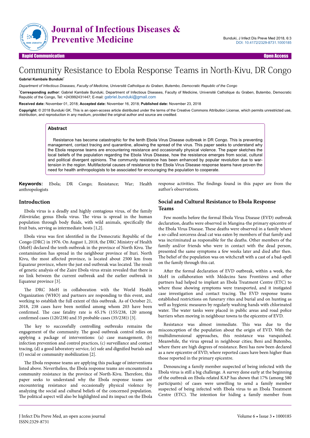 Community Resistance to Ebola Response Teams in North-Kivu, DR