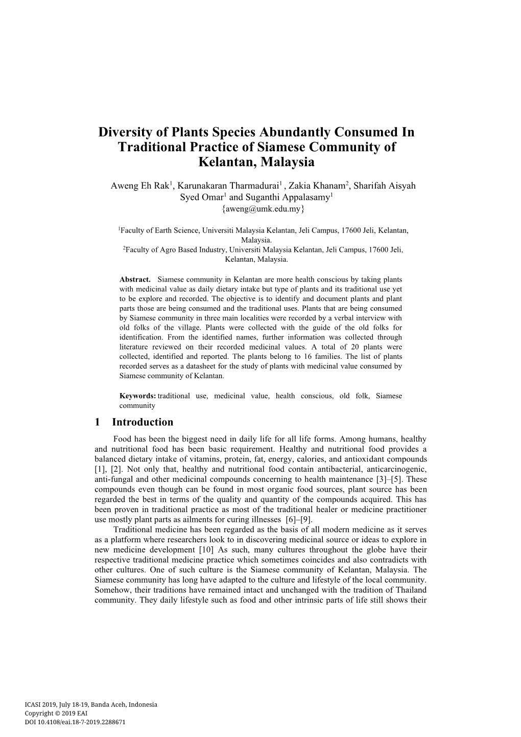 Diversity of Plants Species Abundantly Consumed in Traditional Practice of Siamese Community of Kelantan, Malaysia