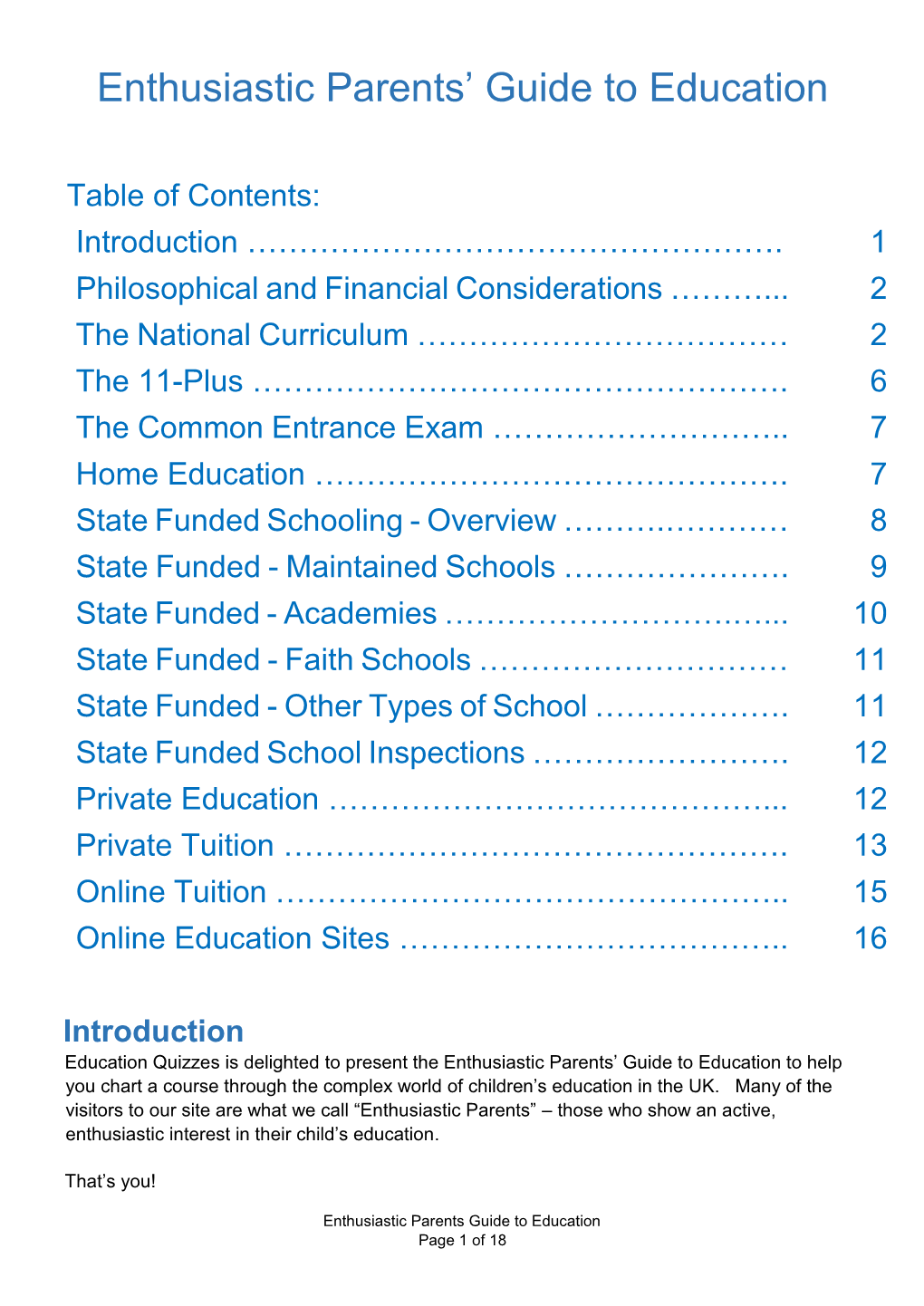 Enthusiastic Parents' Guide to Education