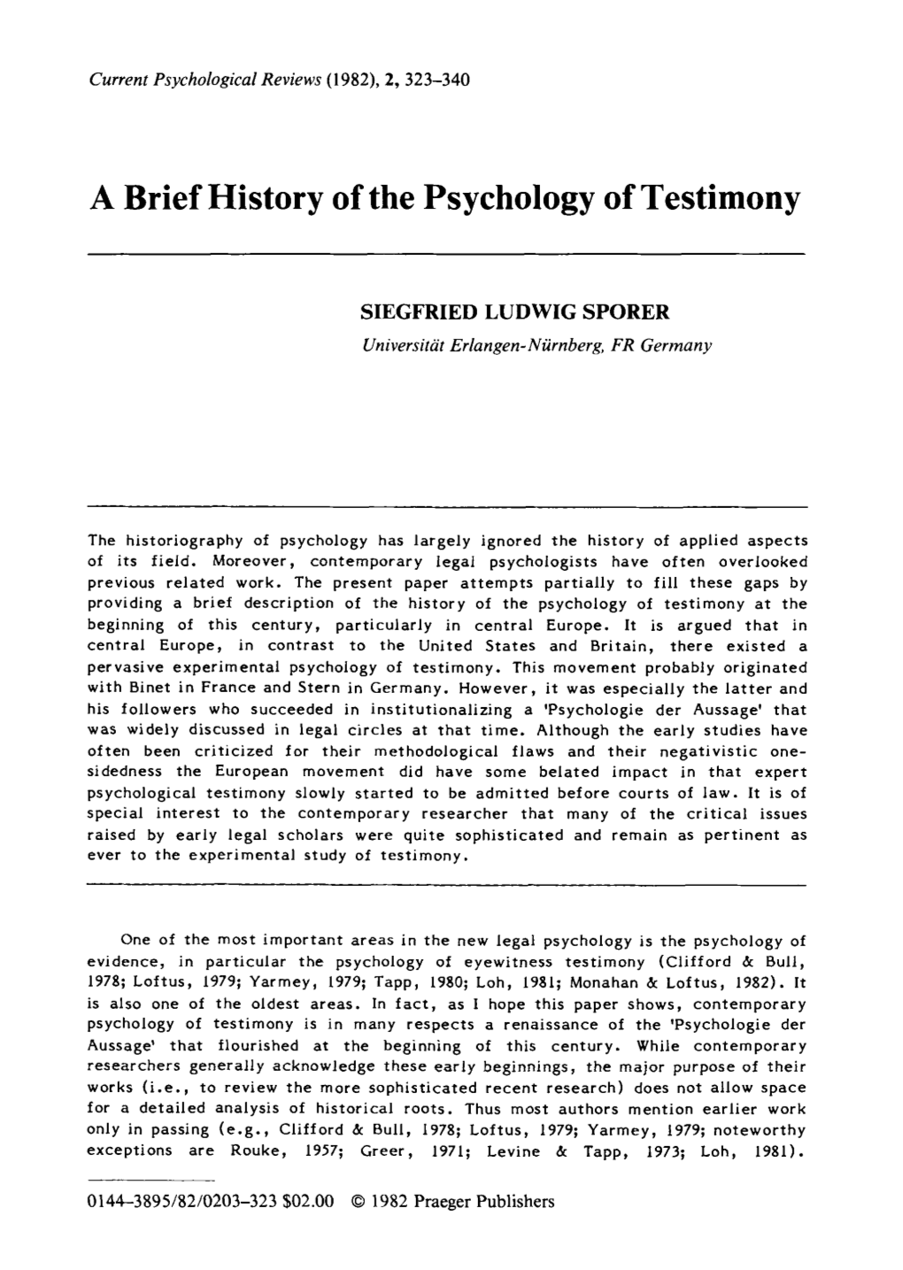 A Brief History of the Psychology of Testimony
