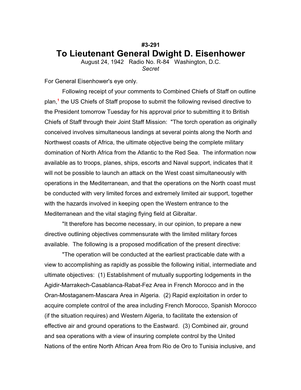 To Lieutenant General Dwight D. Eisenhower s1