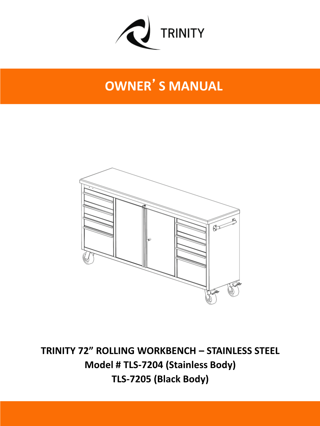 WARRANTY TRINITY 72” Rolling Workbench Model # TLS-7204 / 7205