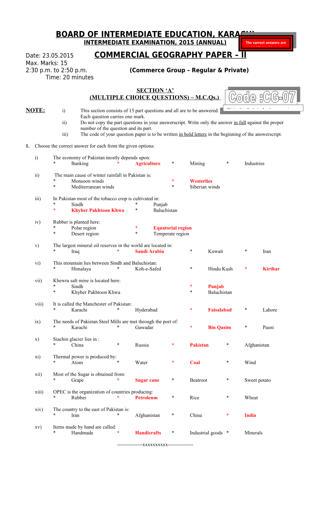 Intermediate Examination, 2015 (Annual)