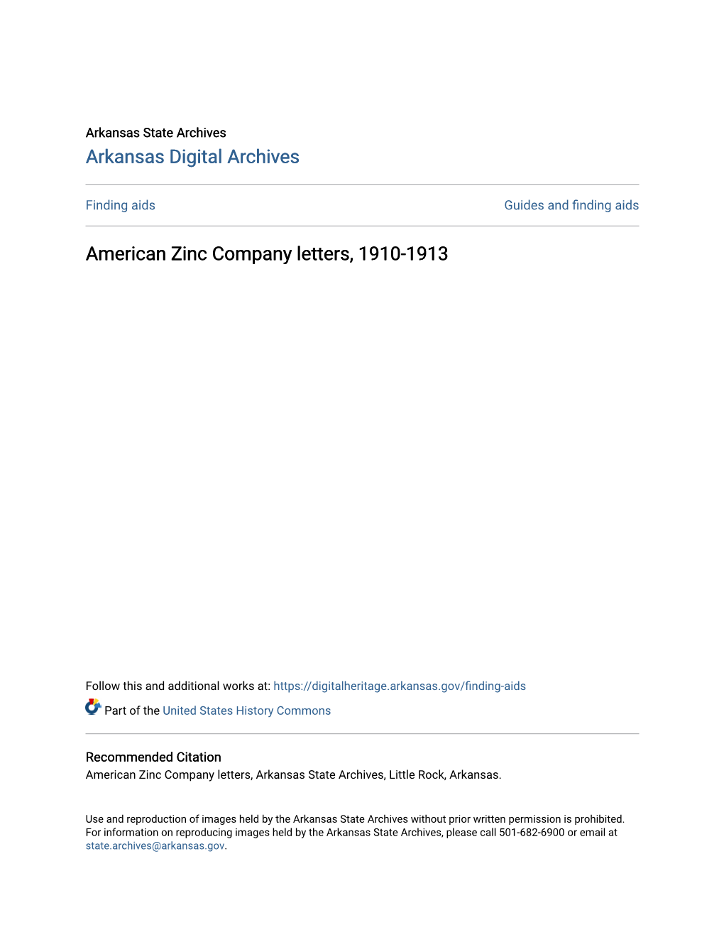 American Zinc Company Letters, 1910-1913