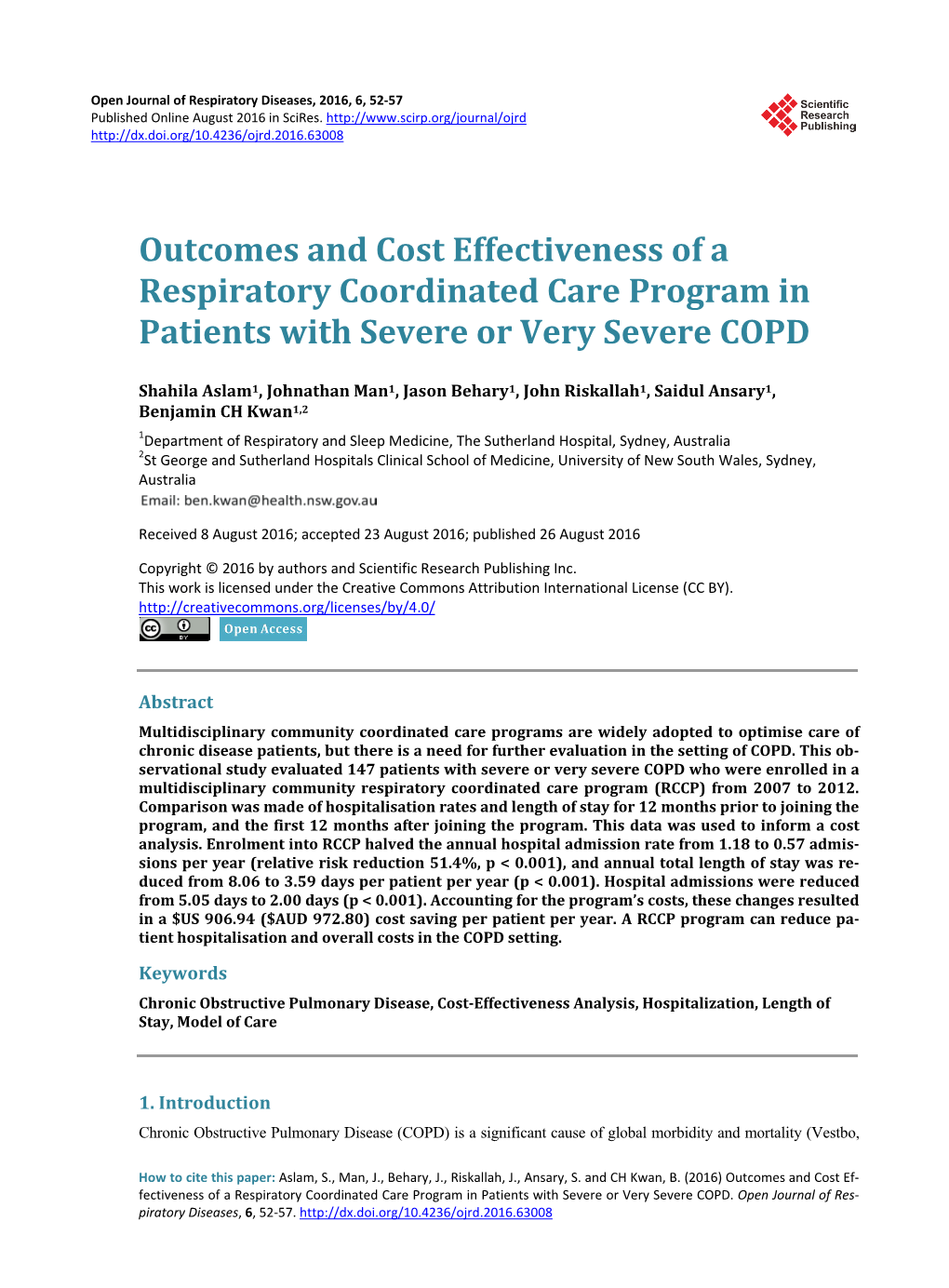Outcomes and Cost Effectiveness of a Respiratory Coordinated Care Program in Patients with Severe Or Very Severe COPD