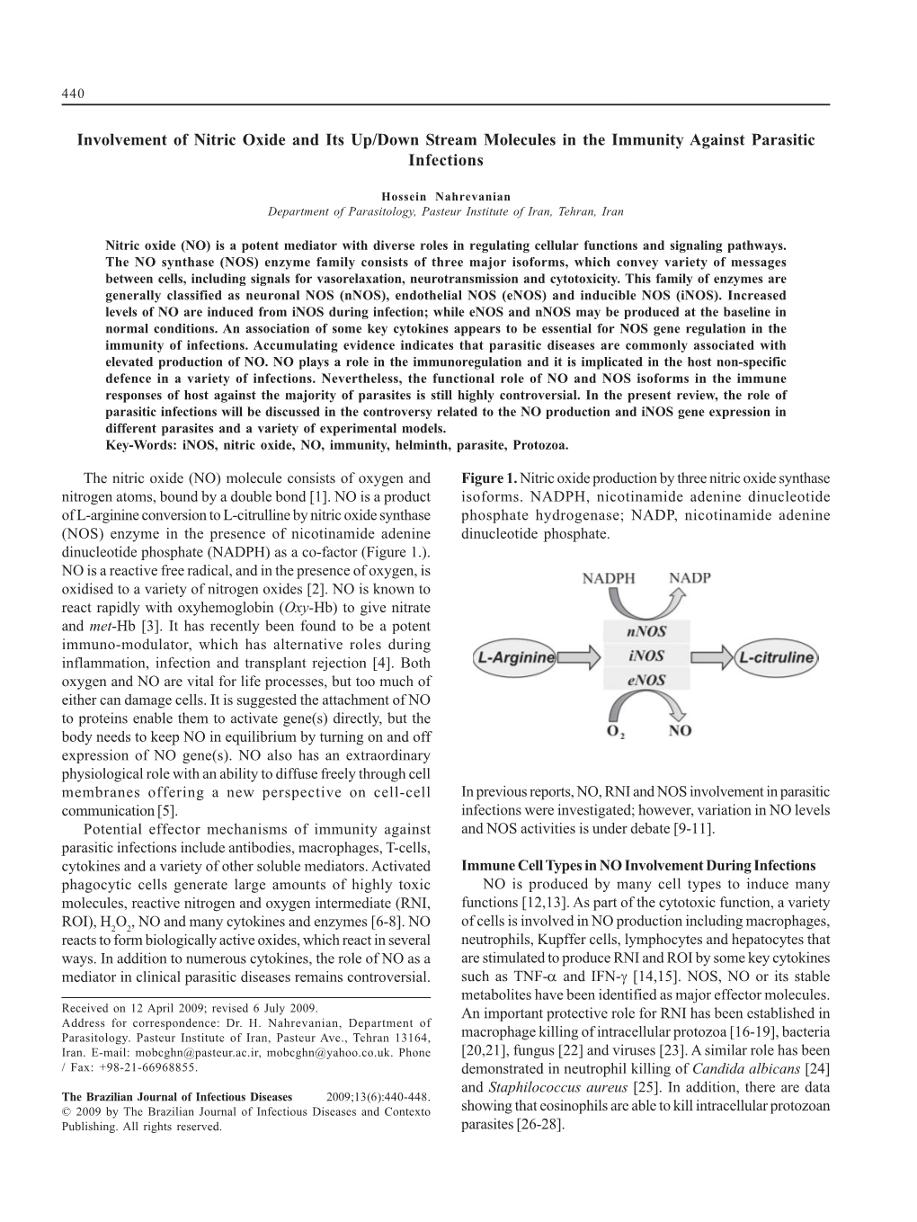 Involvement of Nitric Oxide and Its Up/Down Stream Molecules in the Immunity Against Parasitic Infections