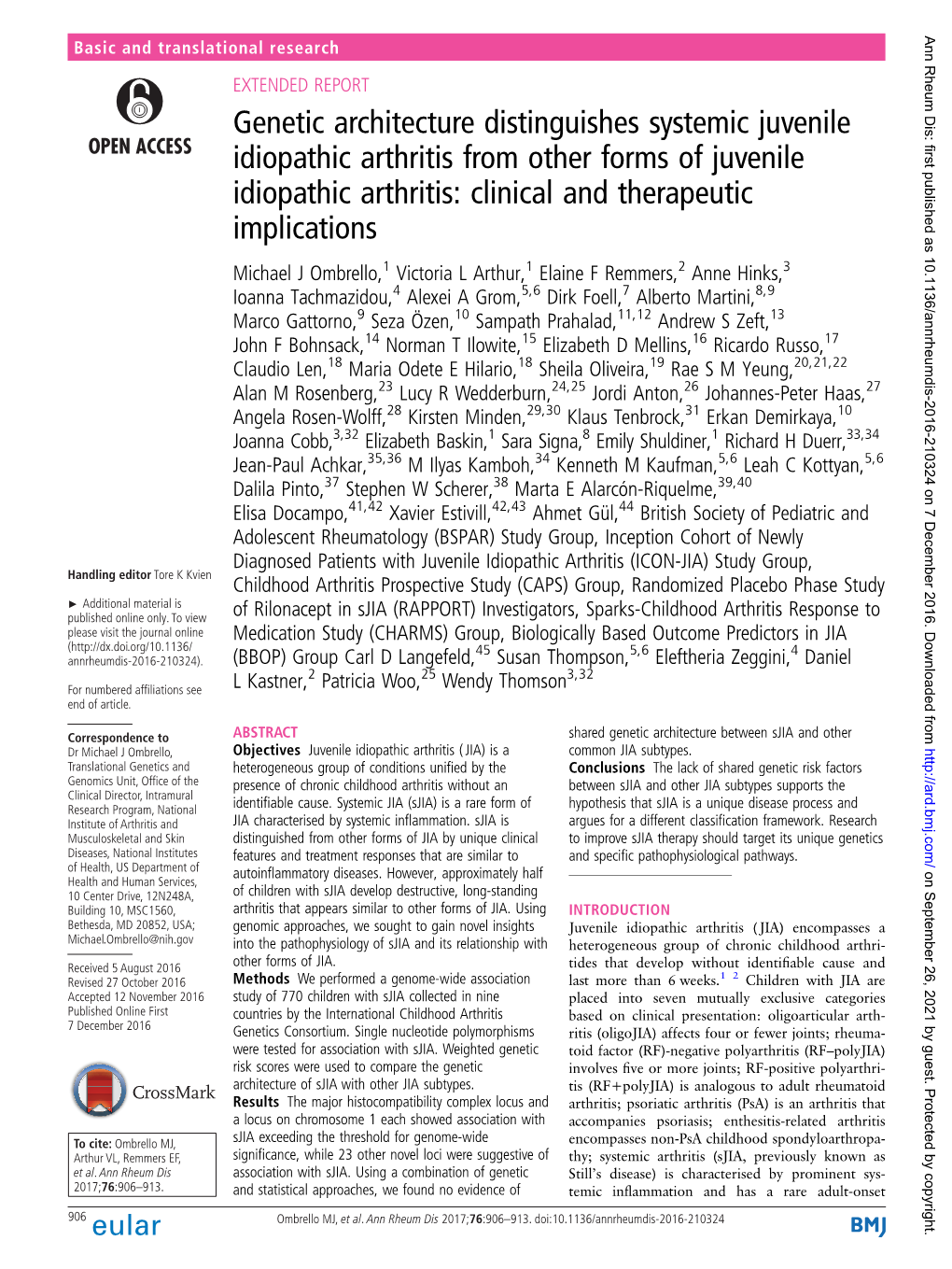 Genetic Architecture Distinguishes Systemic Juvenile Idiopathic Arthritis
