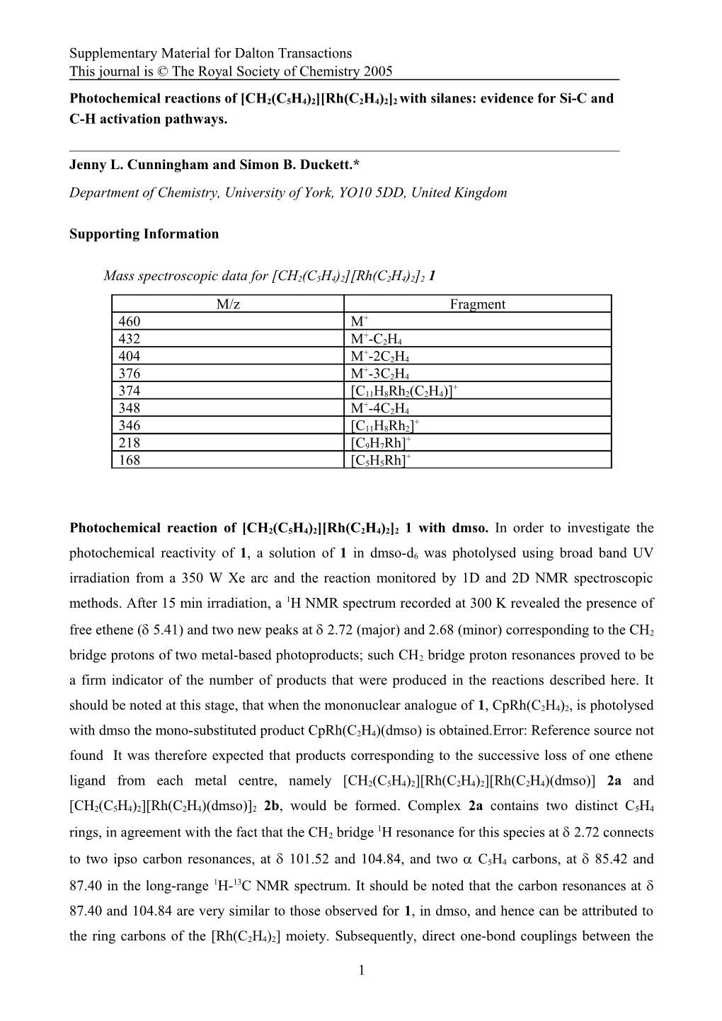 Supplementary Material for Dalton Transactions