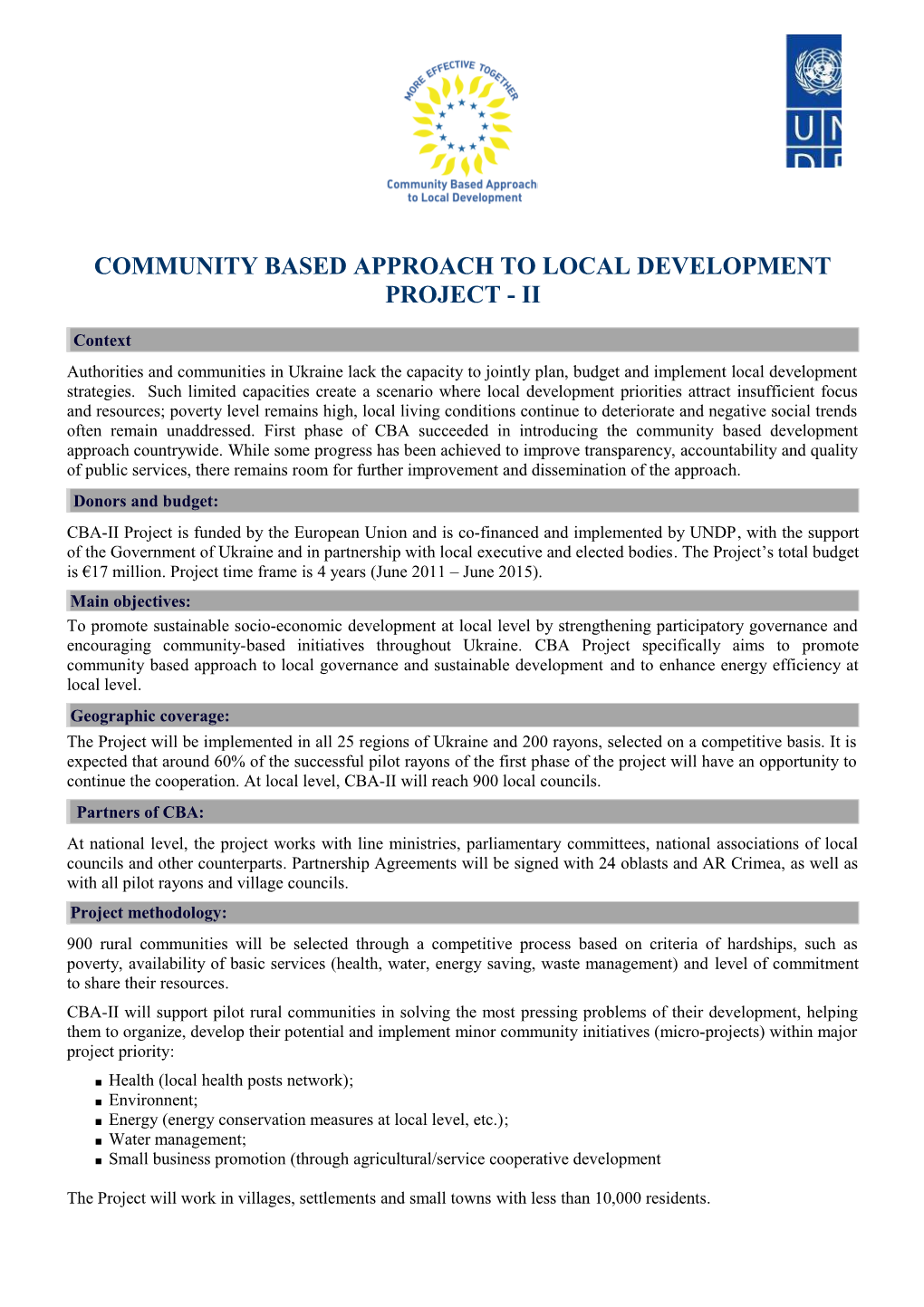 Community Based Approach to Local Development Project - Ii