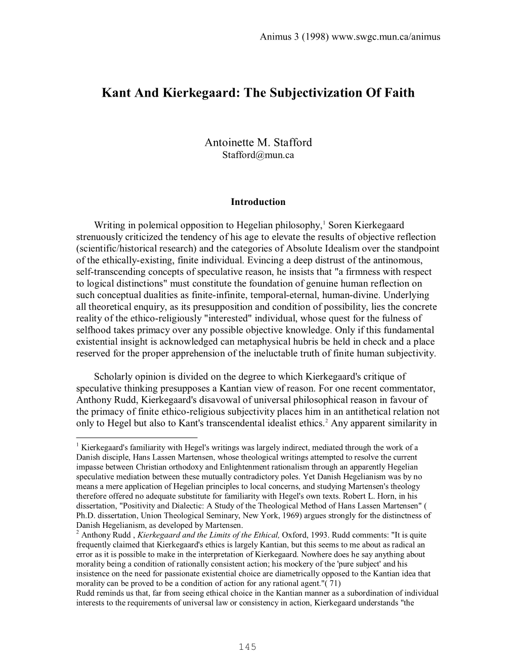 Kant and Kierkegaard: the Subjectivization of Faith