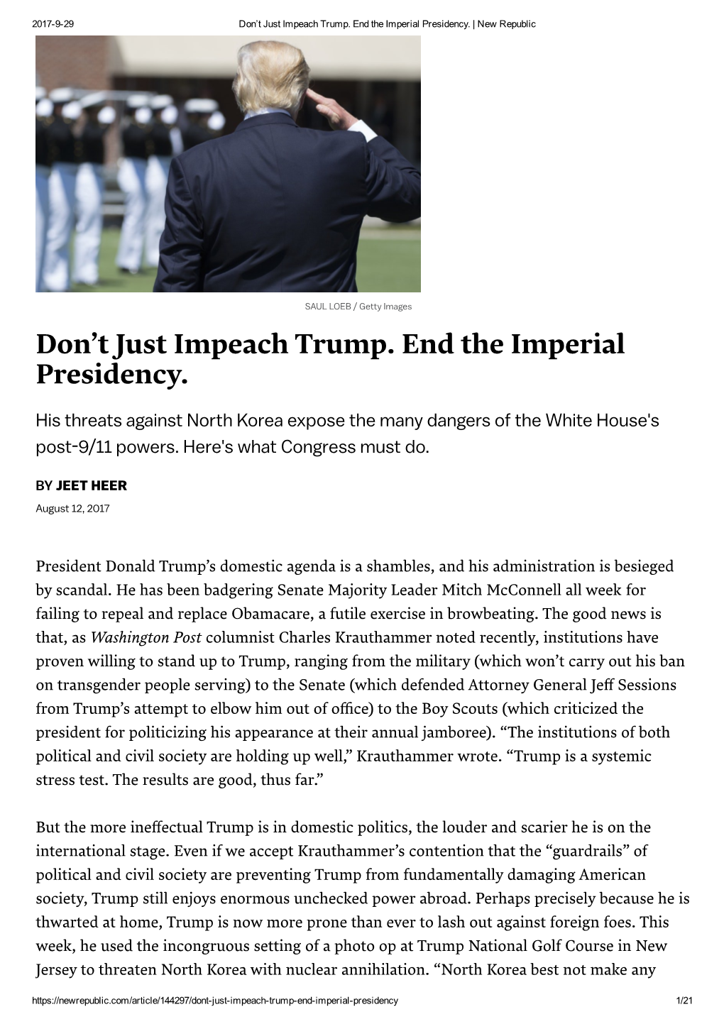 Don't Just Impeach Trump. End the Imperial Presidency