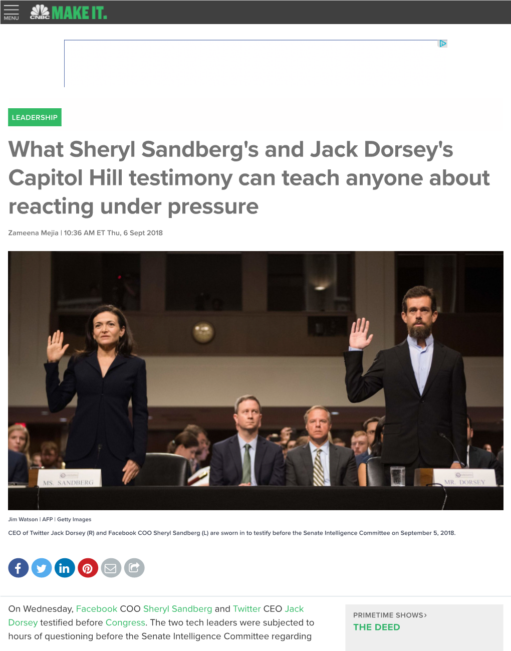 What Sheryl Sandberg's and Jack Dorsey's Capitol Hill Testimony Can Teach Anyone About Reacting Under Pressure