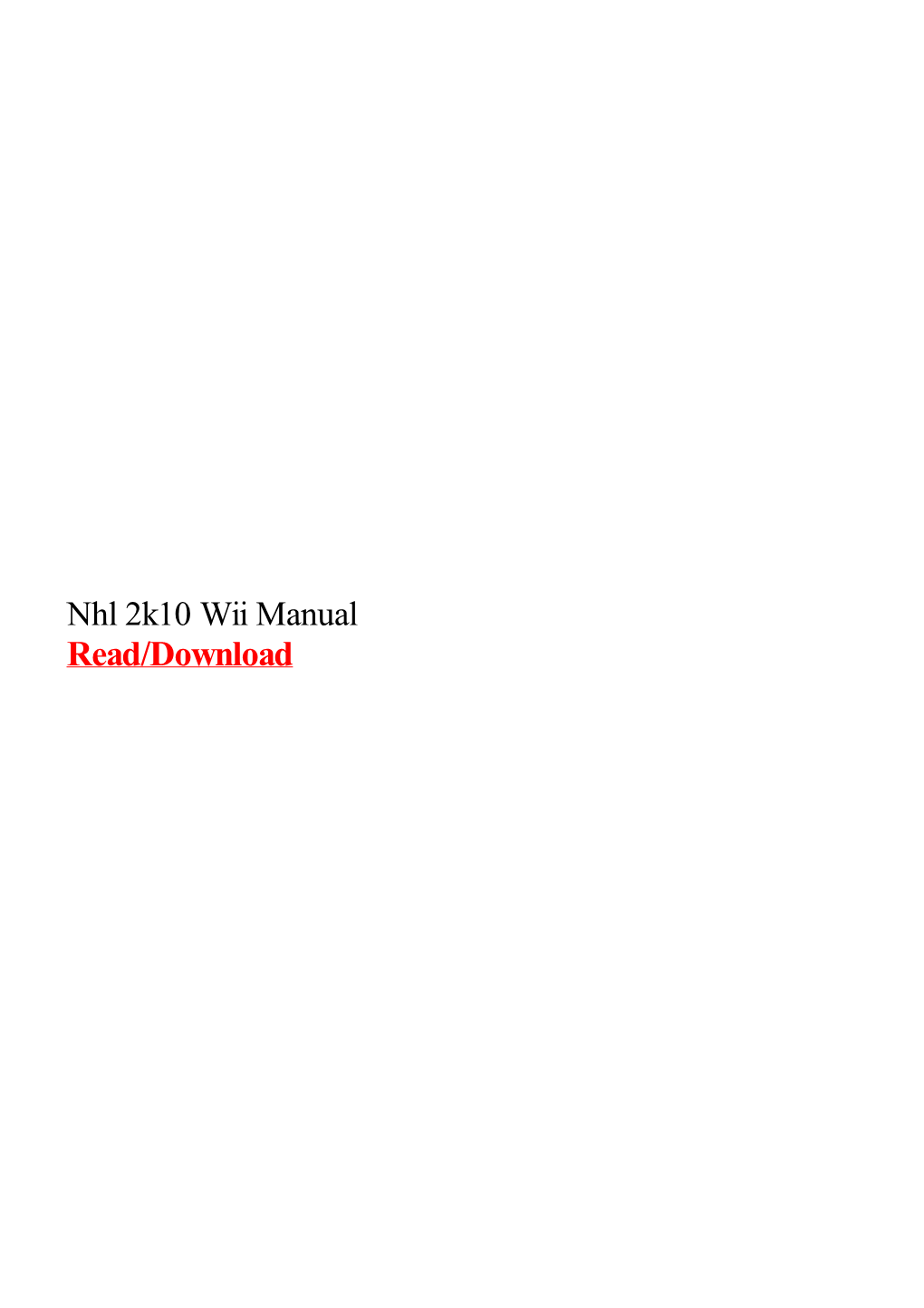 Nhl 2K10 Wii Manual
