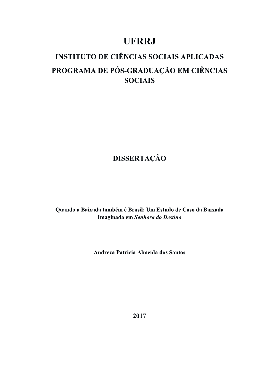 Instituto De Ciências Sociais Aplicadas Programa De Pós-Graduação Em Ciências Sociais