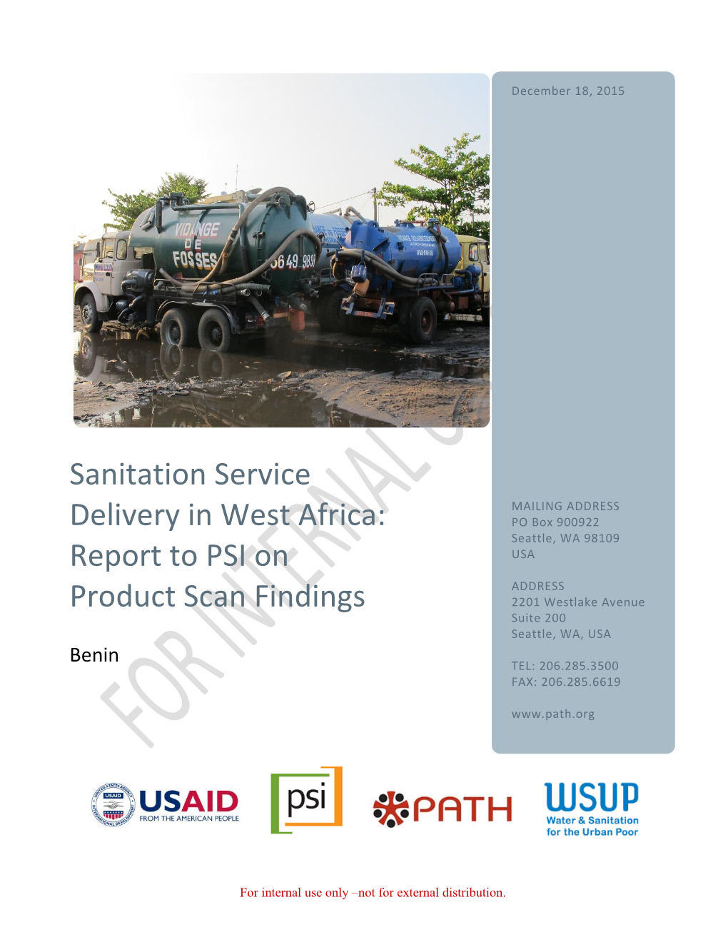 Sanitation Service Delivery in West Africa: Report to PSI on Product
