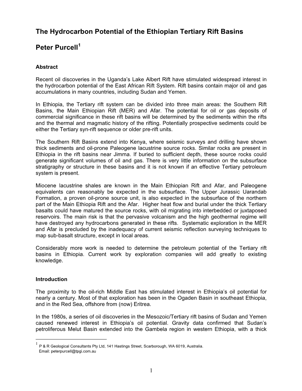 The Oil and Gas Possibilities of the Ethiopian Tertiary Rift System