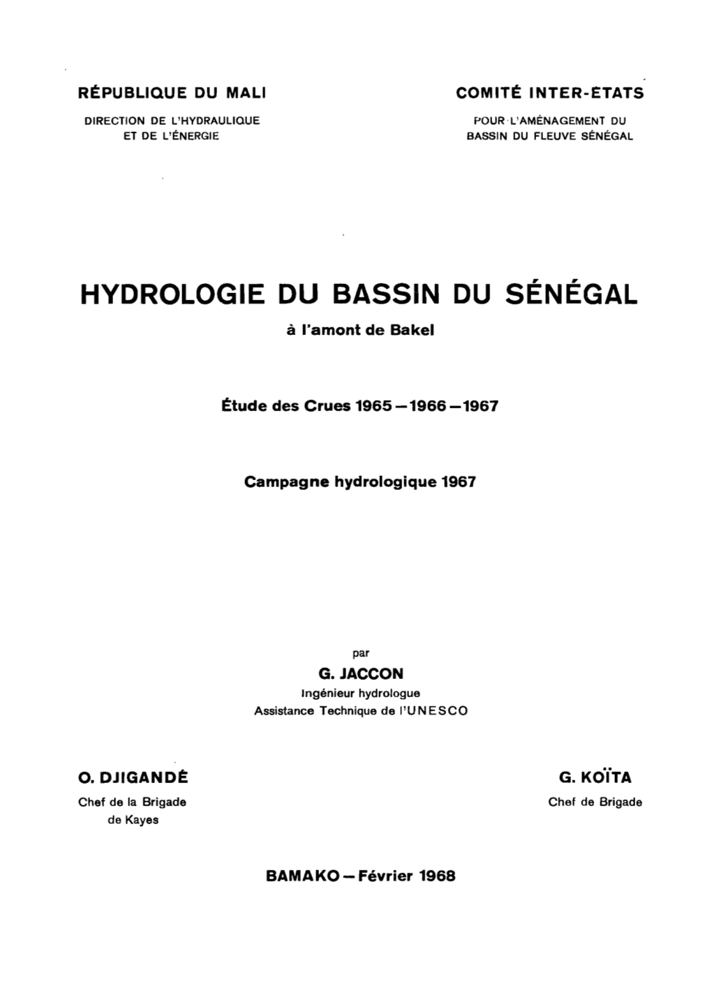 HYDROLOGIE DU BASSIN DU SÉNÉGAL À L'amont De Bakel