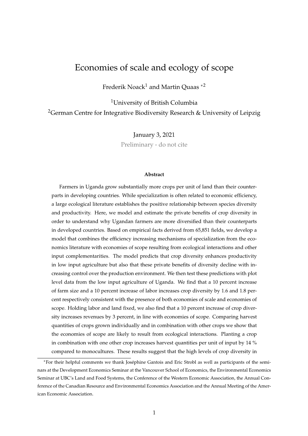 Economies of Scale and Ecology of Scope