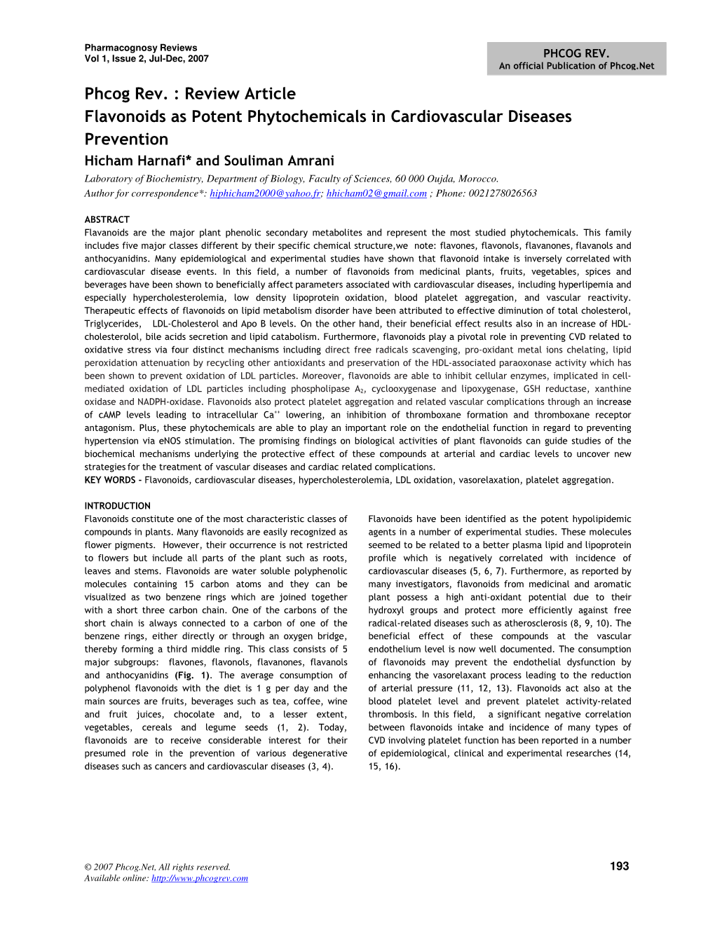 Phcog Rev. : Review Article Flavonoids As Potent