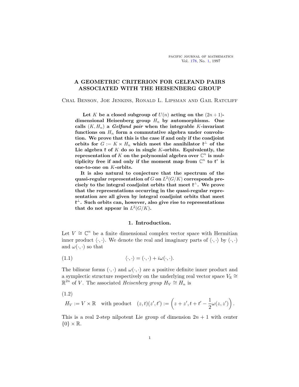 A Geometric Criterion for Gelfand Pairs Associated with the Heisenberg Group