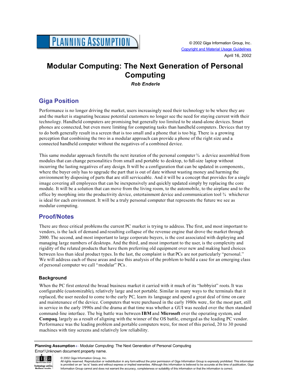 Modular Computing: the Next Generation of Personal Computing Rob Enderle