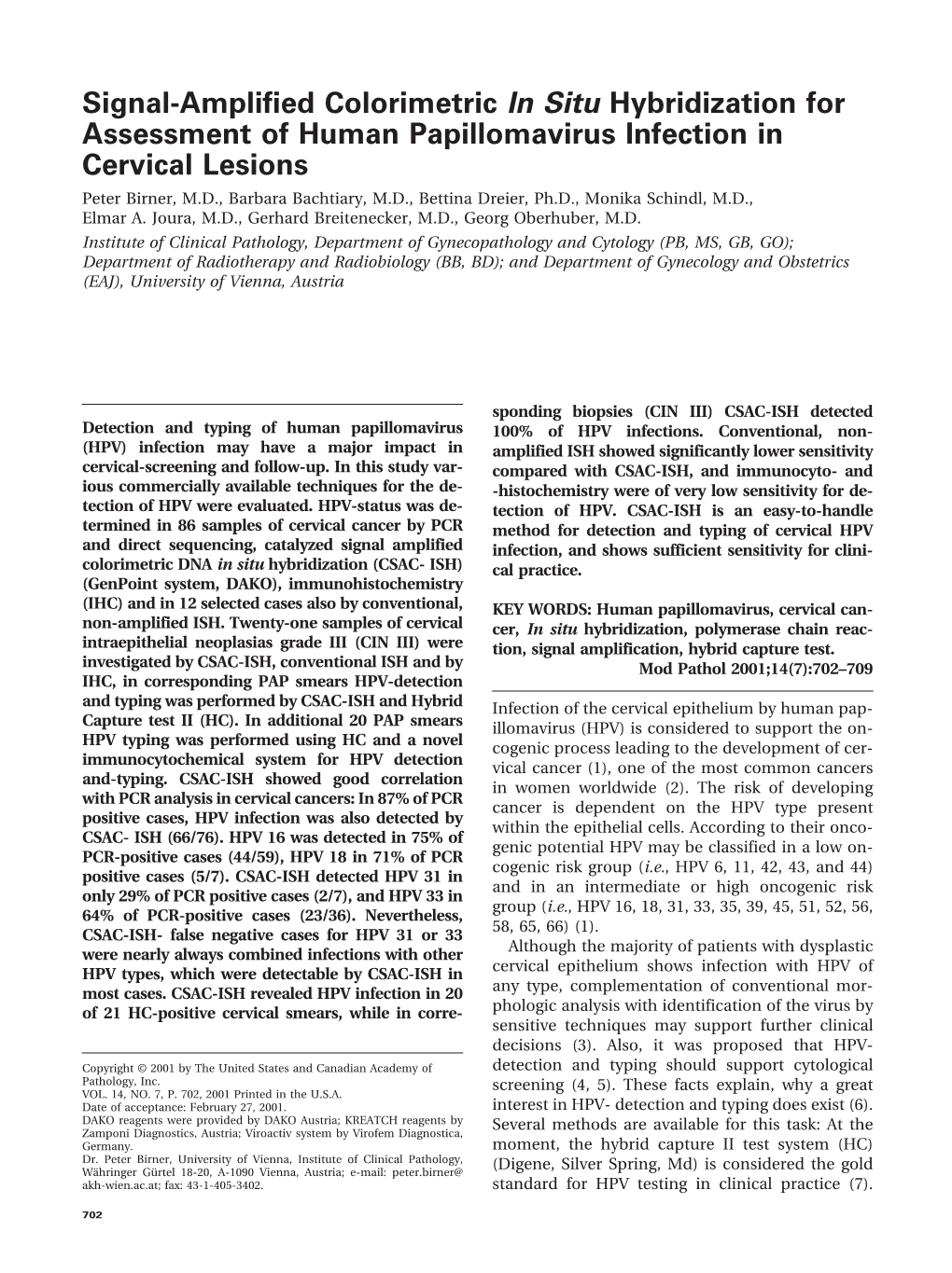 Signal-Amplified Colorimetric in Situ Hybridization for Assessment Of