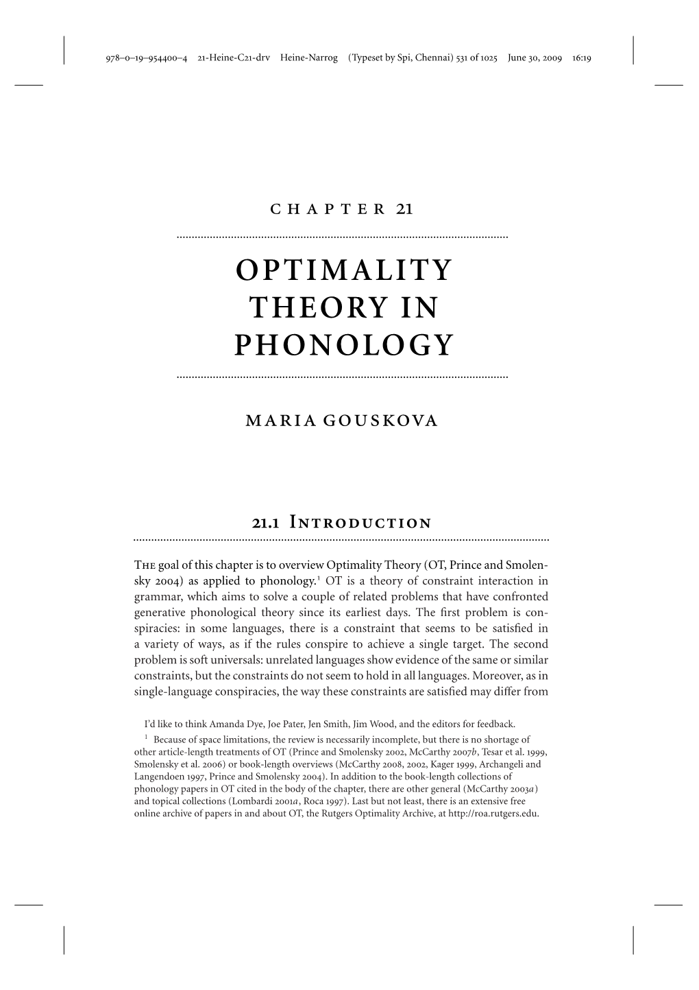 Optimality Theory in Phonology