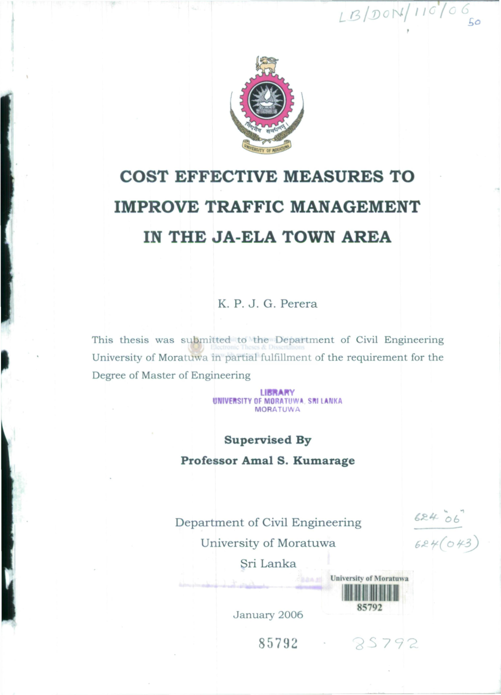 Cost Effective Measures to Improve Traffic Management in the Ja-Ela Town Area