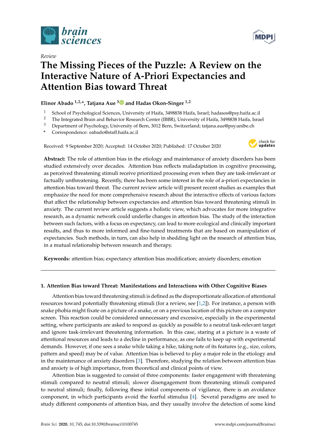 A Review on the Interactive Nature of A-Priori Expectancies and Attention Bias Toward Threat