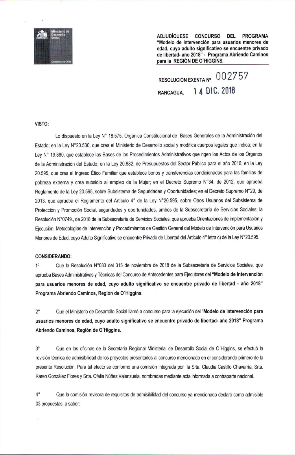 Res. Adjudicación 2757 O´Higgins