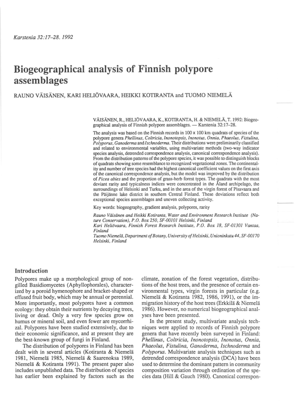 Biogeographical Analysis of Finnish Polypore Assemblages