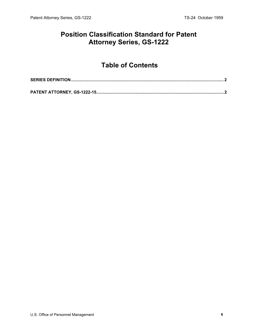 Position Classification Standard for Patent Attorney Series, GS-1222