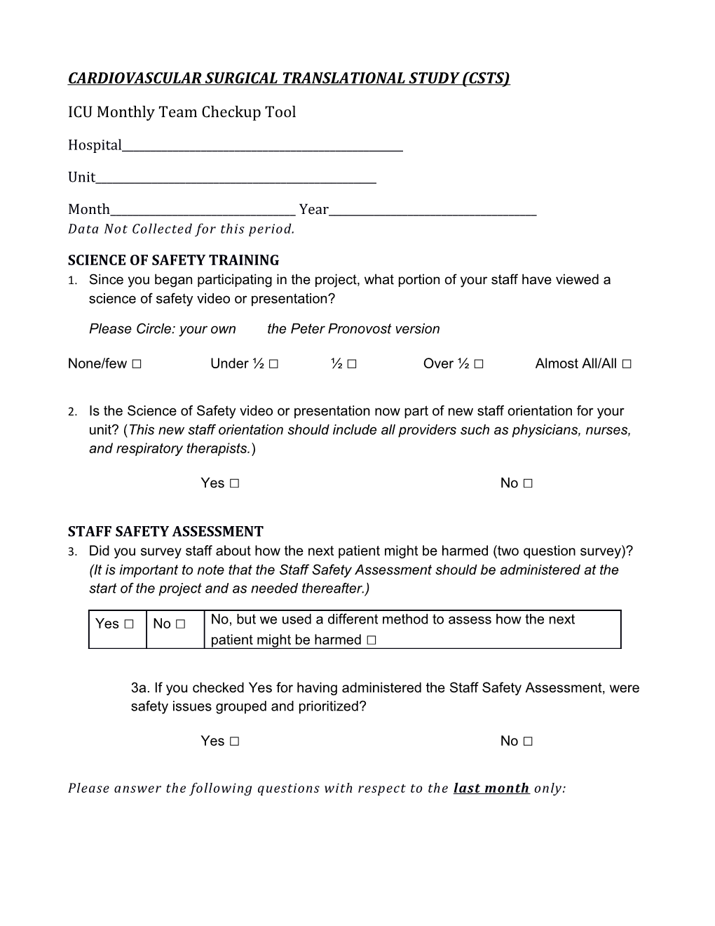 ICU Monthly Team Checkup Tool