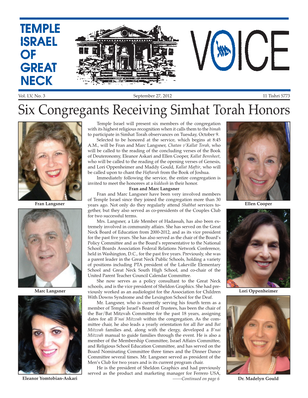 Six Congregants Receiving Simhat Torah Honors