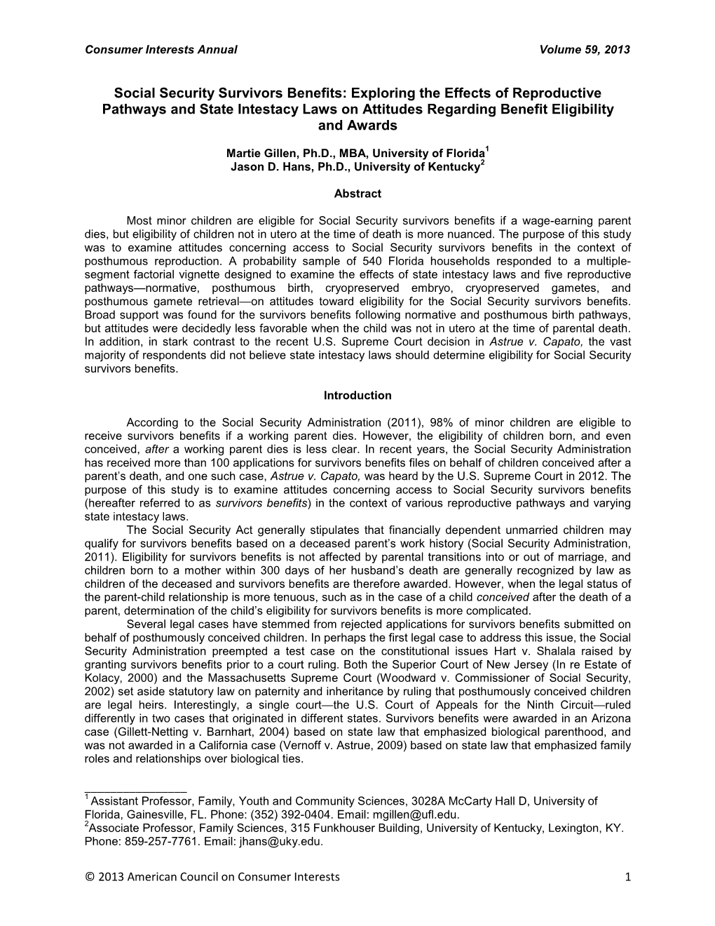 Social Security Survivors Benefits: Exploring the Effects of Reproductive Pathways and State Intestacy Laws on Attitudes Regarding Benefit Eligibility and Awards