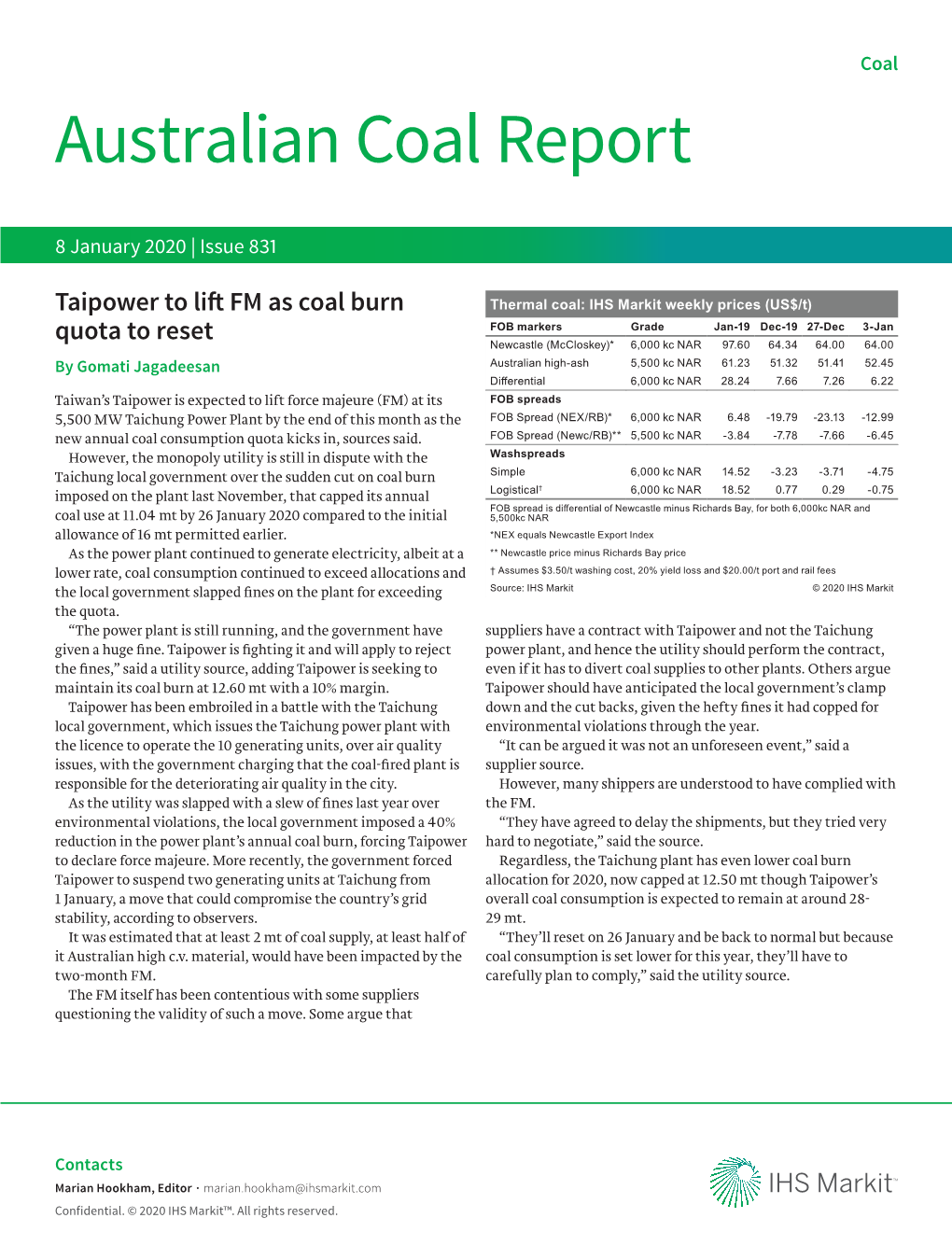 Australian Coal Report