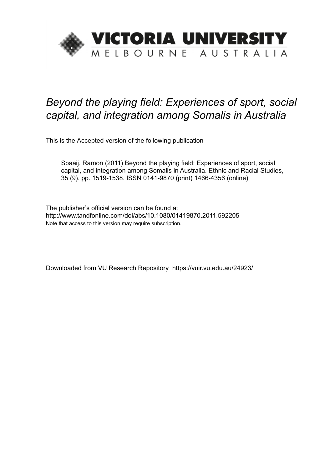 Experiences of Sport, Social Capital and Integration Among Somali