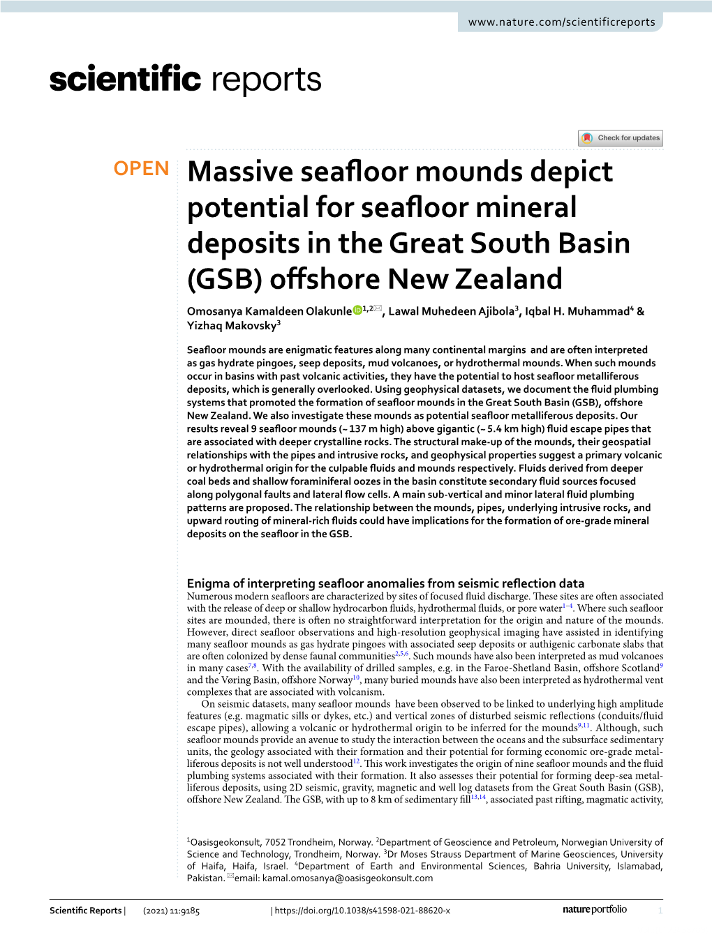 Massive Seafloor Mounds Depict Potential for Seafloor Mineral Deposits in the Great South Basin (GSB) Offshore New Zealand