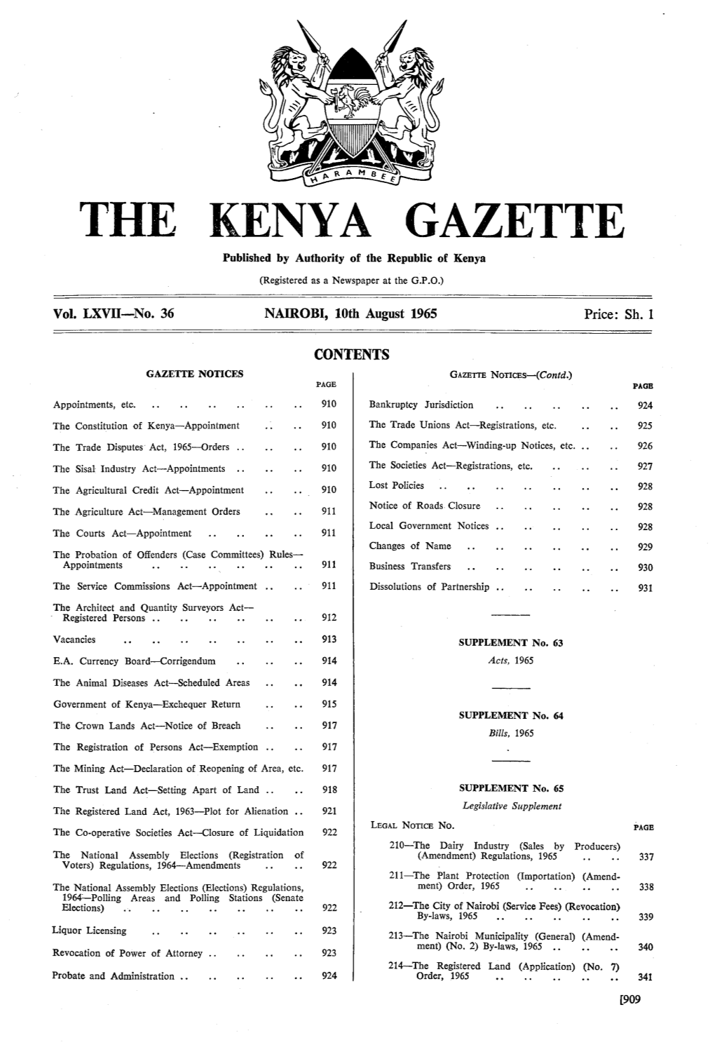 THE KENYA GAZETTE Published by Authority of the Republic of Kenya