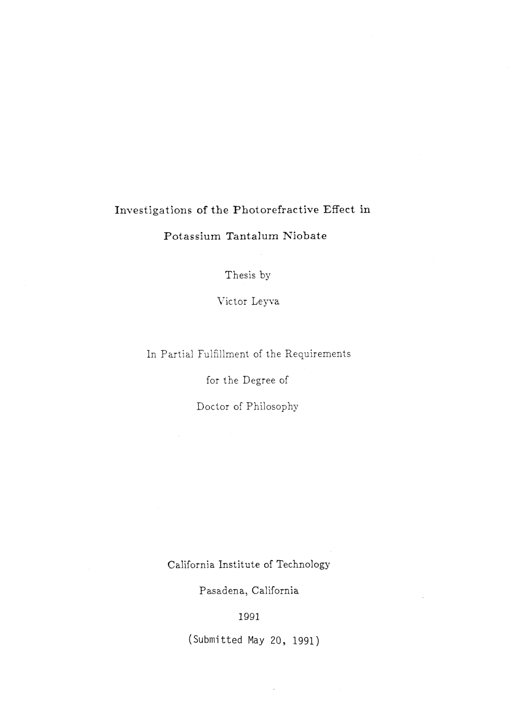 Investigations of the Photorefractive Effect in Pot,Assium Tantalum