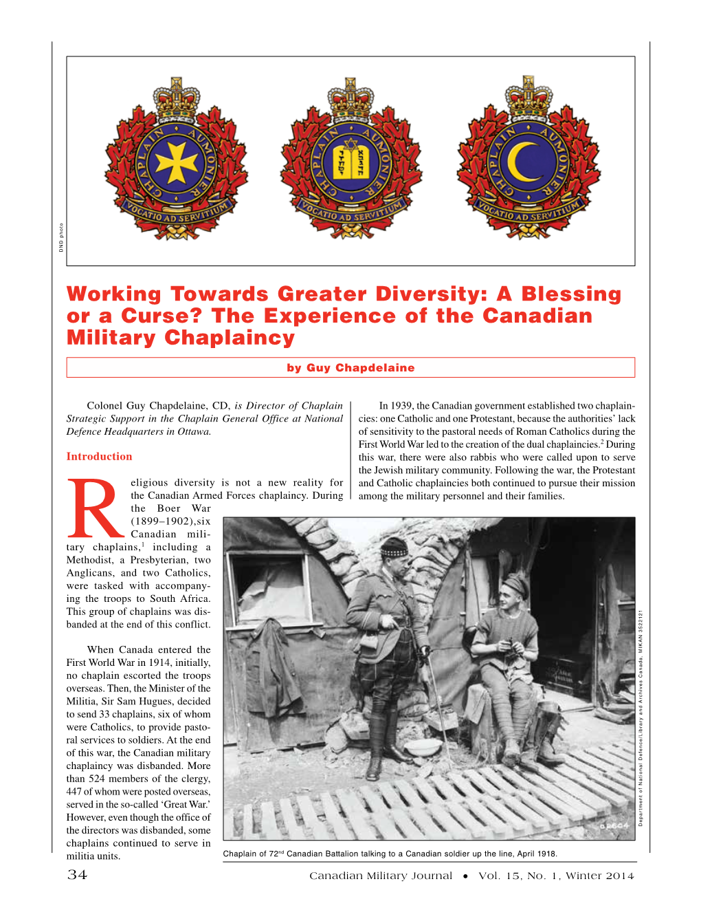 The Experience of the Canadian Military Chaplaincy
