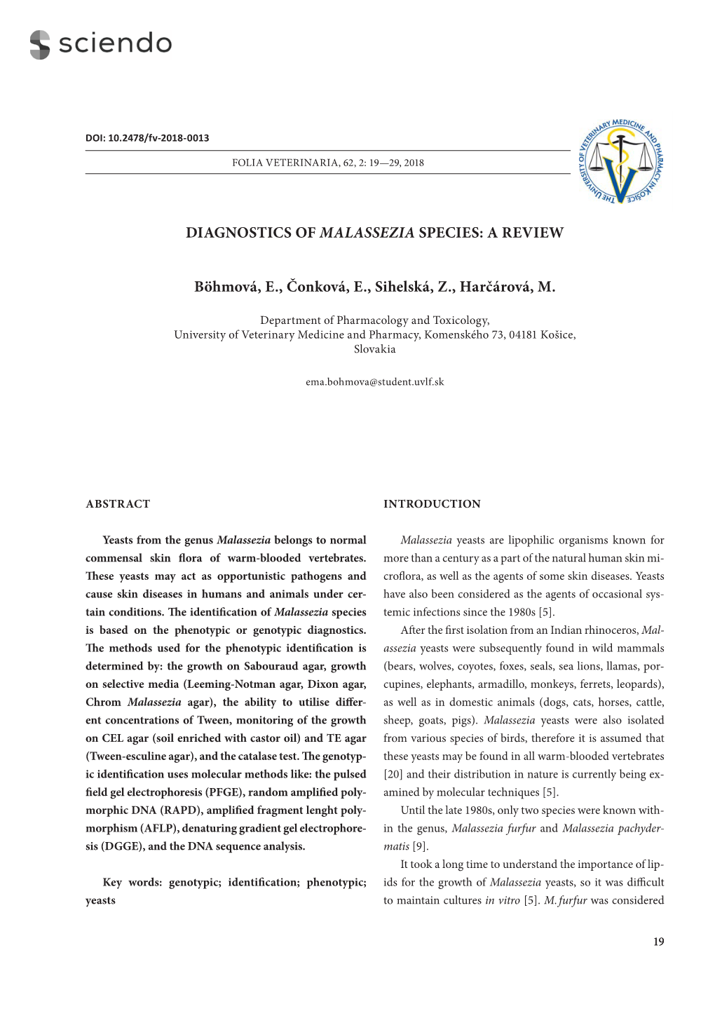 Diagnostics of Malassezia Species: a Review