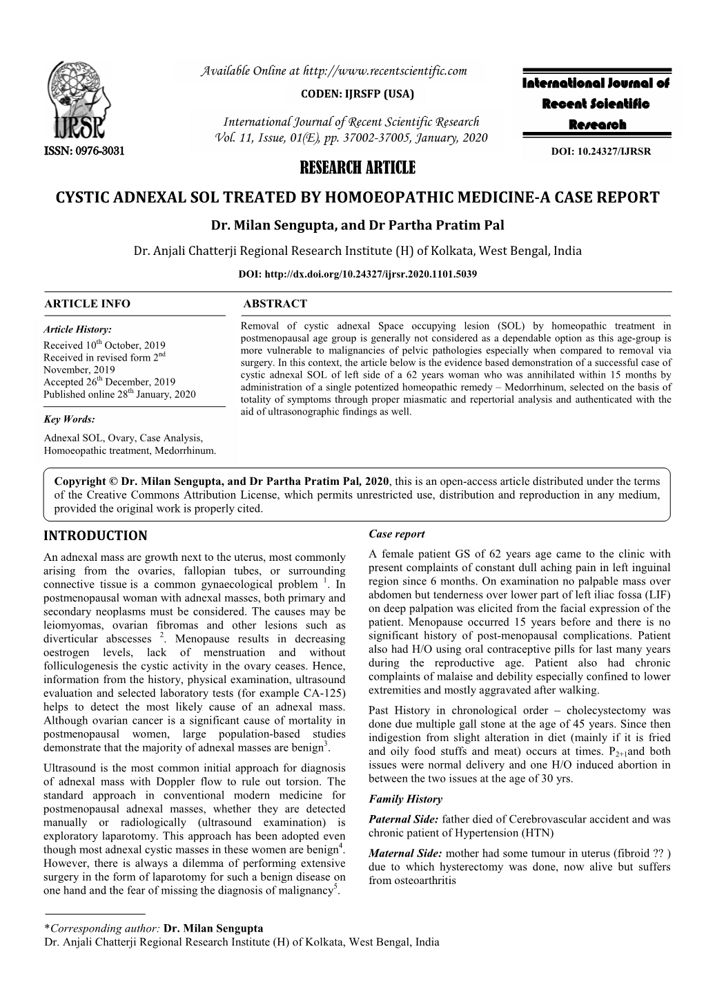Research Article Cystic Adnexal Sol Treated By