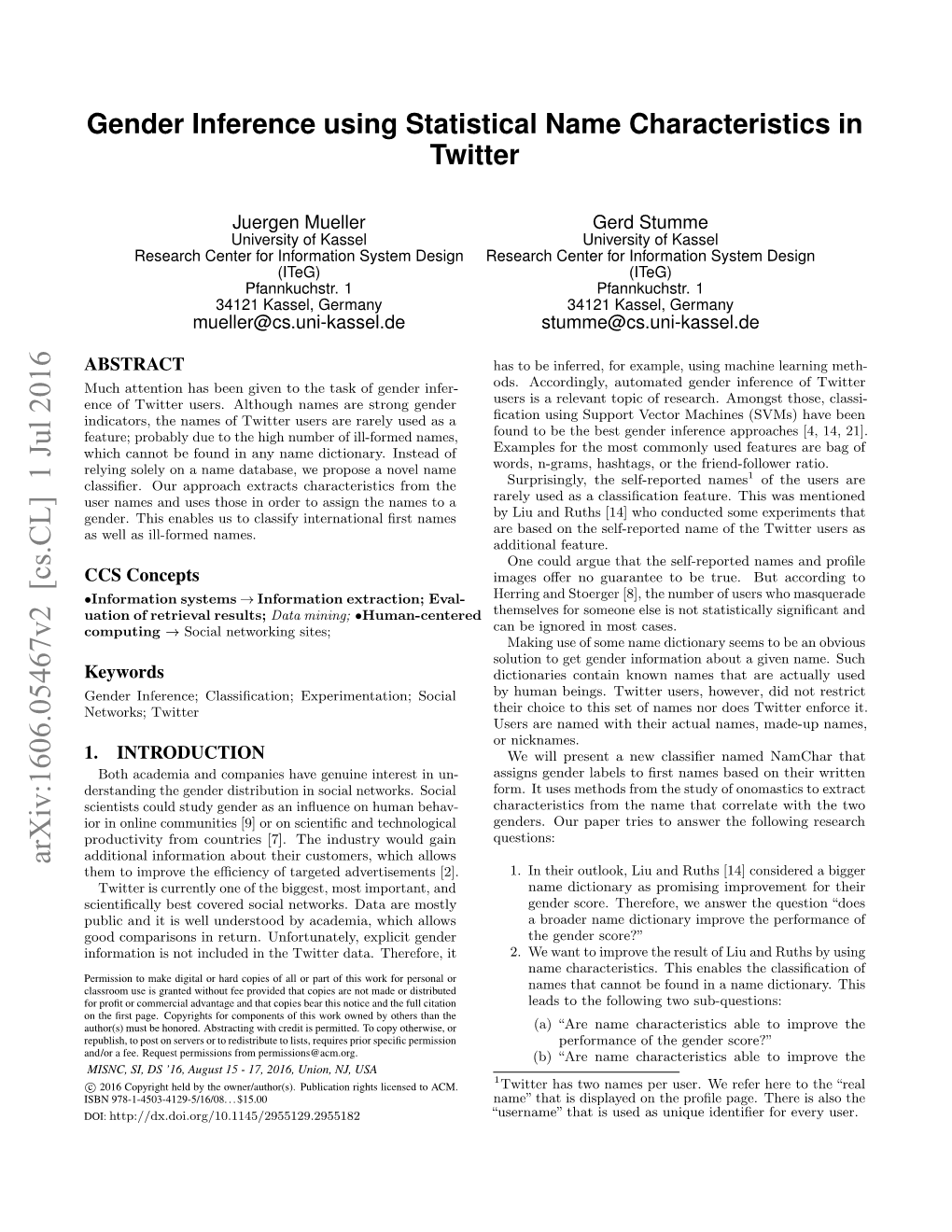 Gender Inference Using Statistical Name Characteristics in Twitter