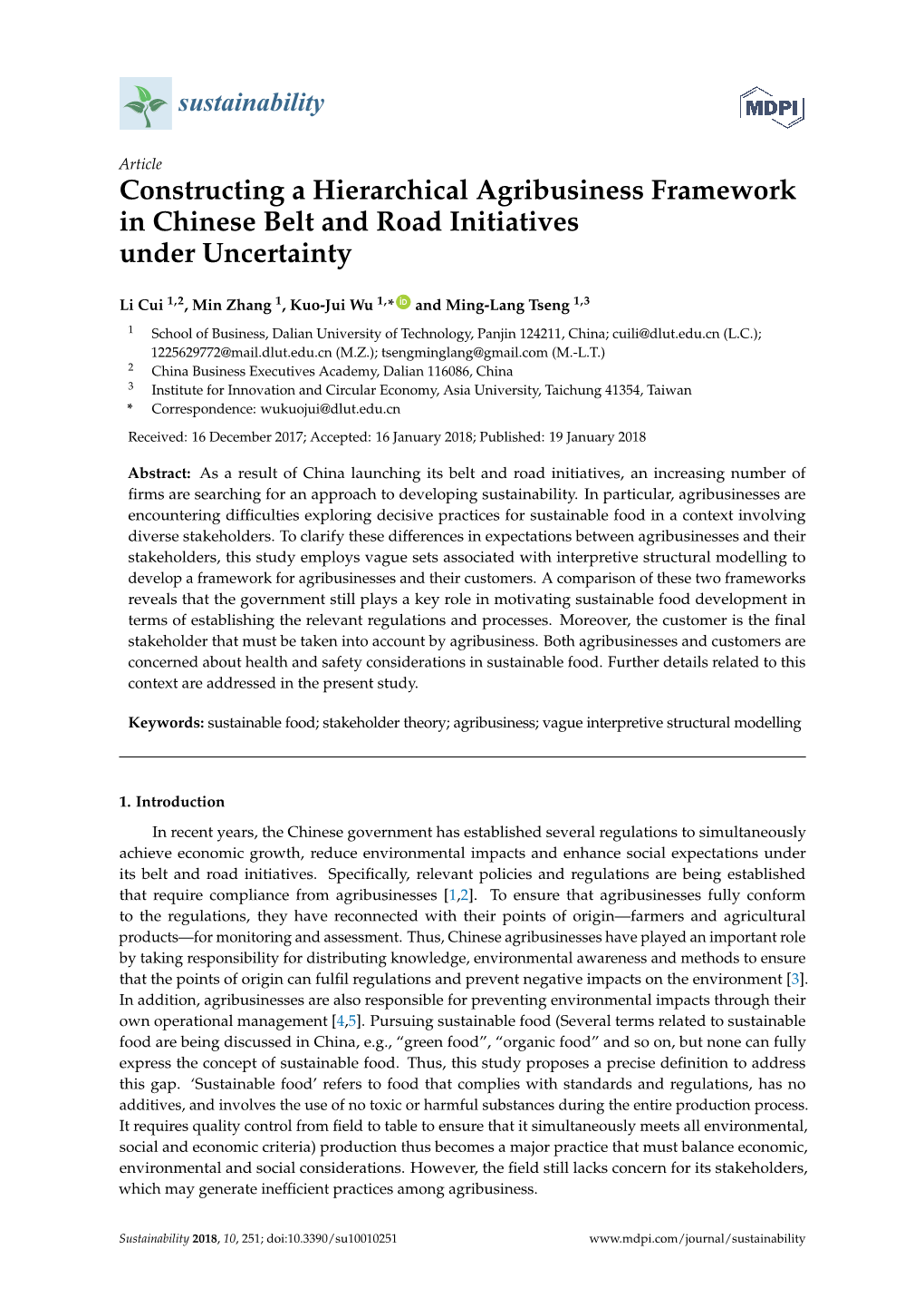 Constructing a Hierarchical Agribusiness Framework in Chinese Belt and Road Initiatives Under Uncertainty