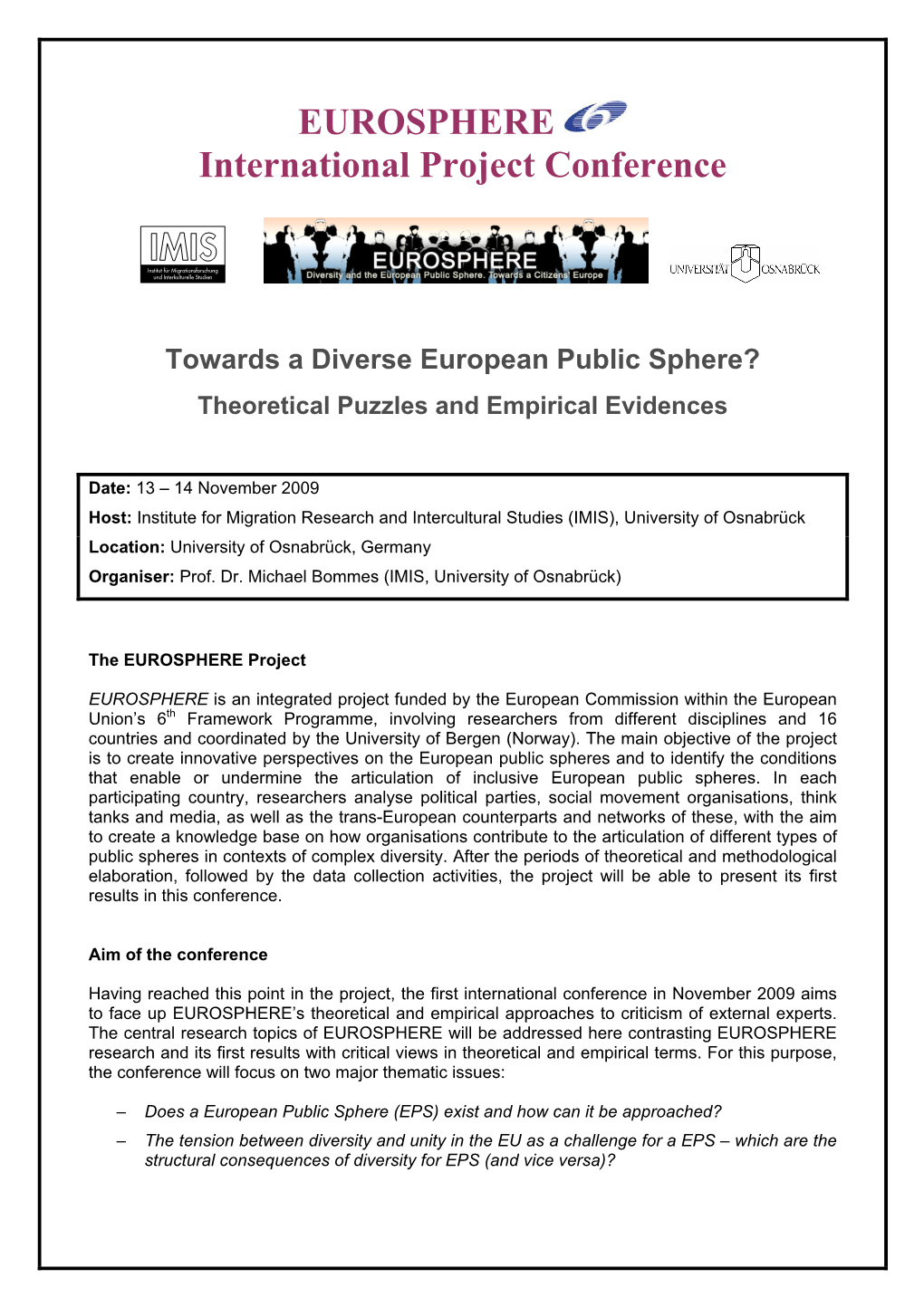 EUROSPHERE International Project Conference Towards a Diverse