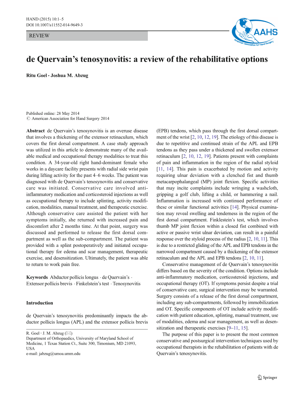 De Quervain's Tenosynovitis