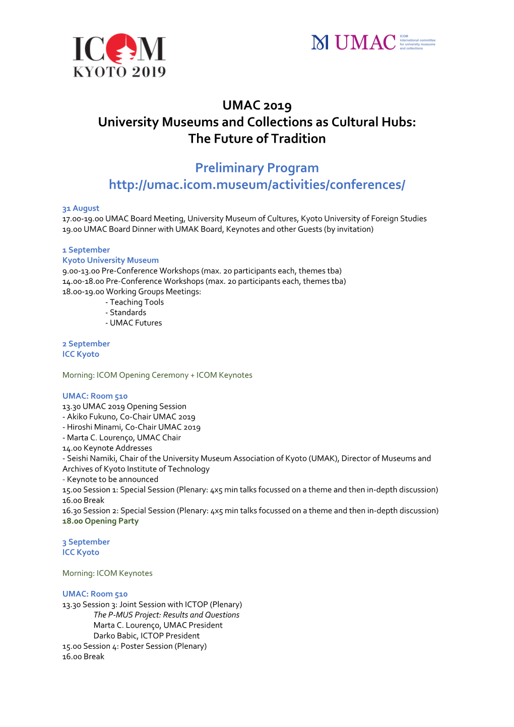 UMAC 2019 University Museums and Collections As Cultural Hubs: the Future of Tradition