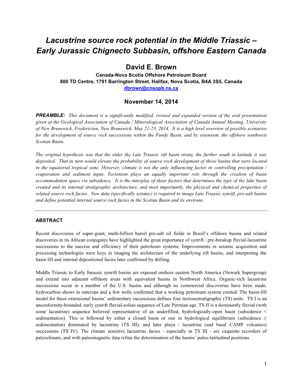 Lacustrine Source Rock Potential in the Middle Triassic – Early Jurassic Chignecto Subbasin, Offshore Eastern Canada